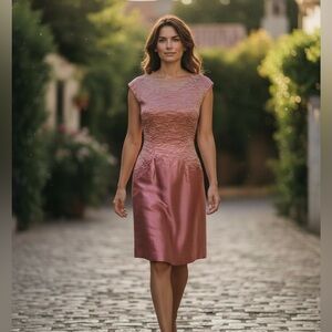 Lafayette 148 Coral/Pink Silk Blend Elegant Sleeveless Special Occasion Dress 8